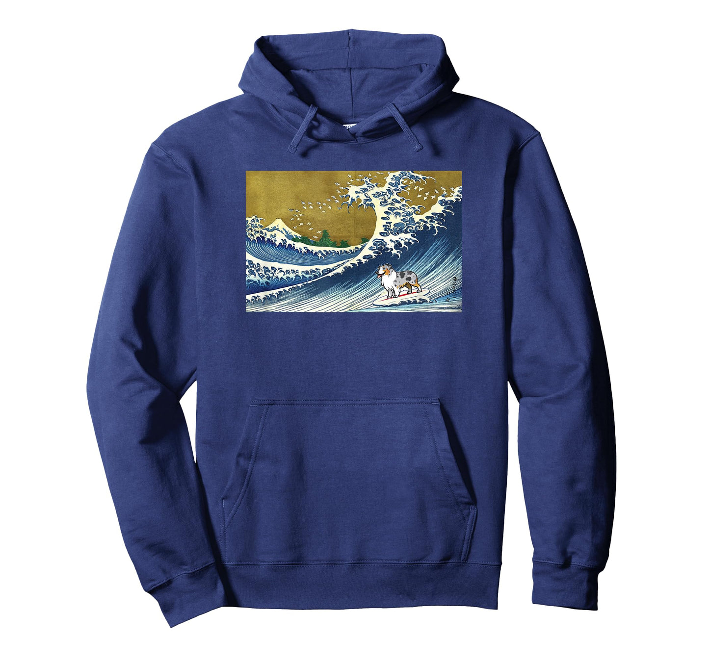 Funny Retro Vintage Surfing a Wave Blue Merle Aussie Lover T-Shirt