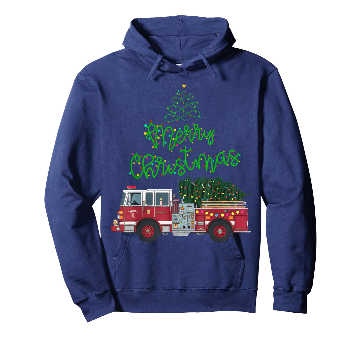 Merry Christmas Firetruck Xmas Tree Lights Boys Toddler Kids T-Shirt