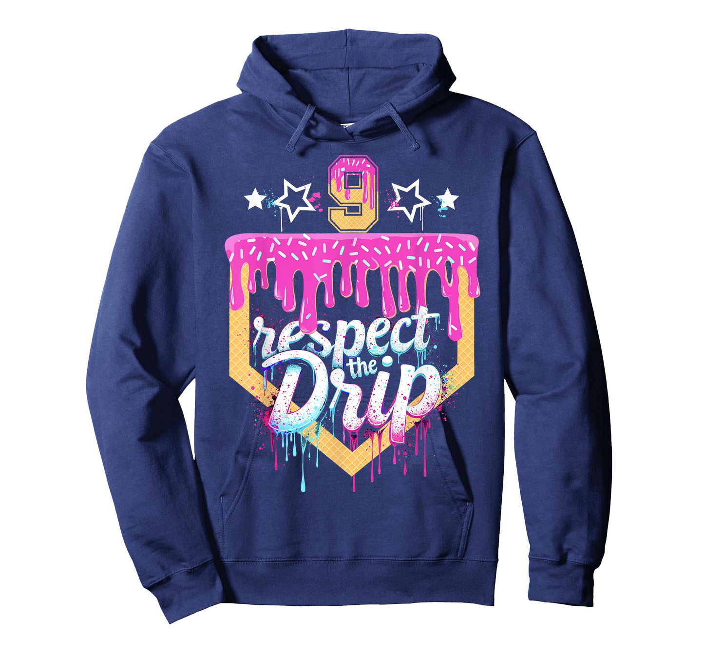 Baseball 9 Year Old Birthday Ice Cream Drip 9th Birthday T-Shirt