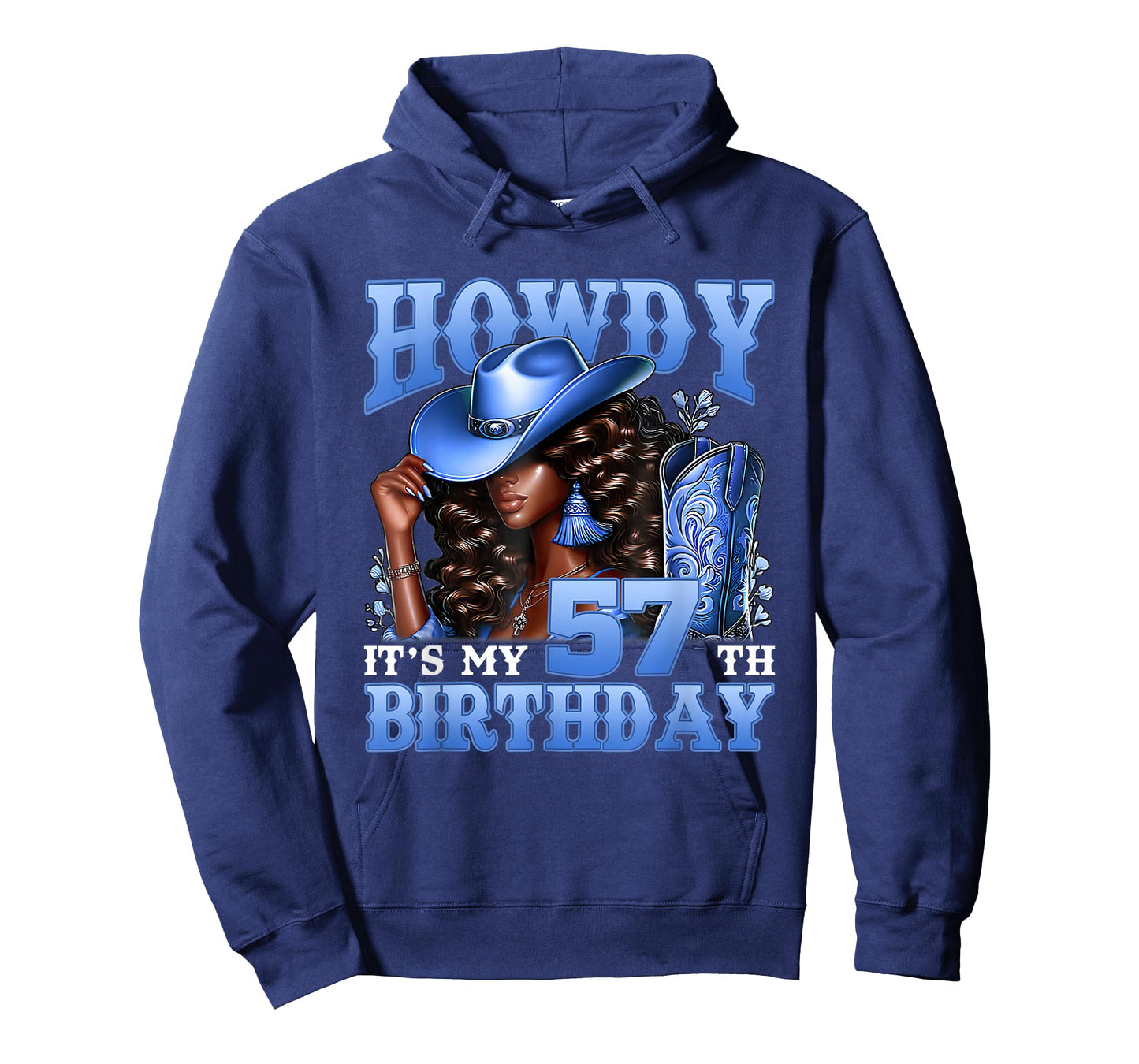 Howdy 57th Birthday Western Cowgirl Hat Boots Black Women T-Shirt
