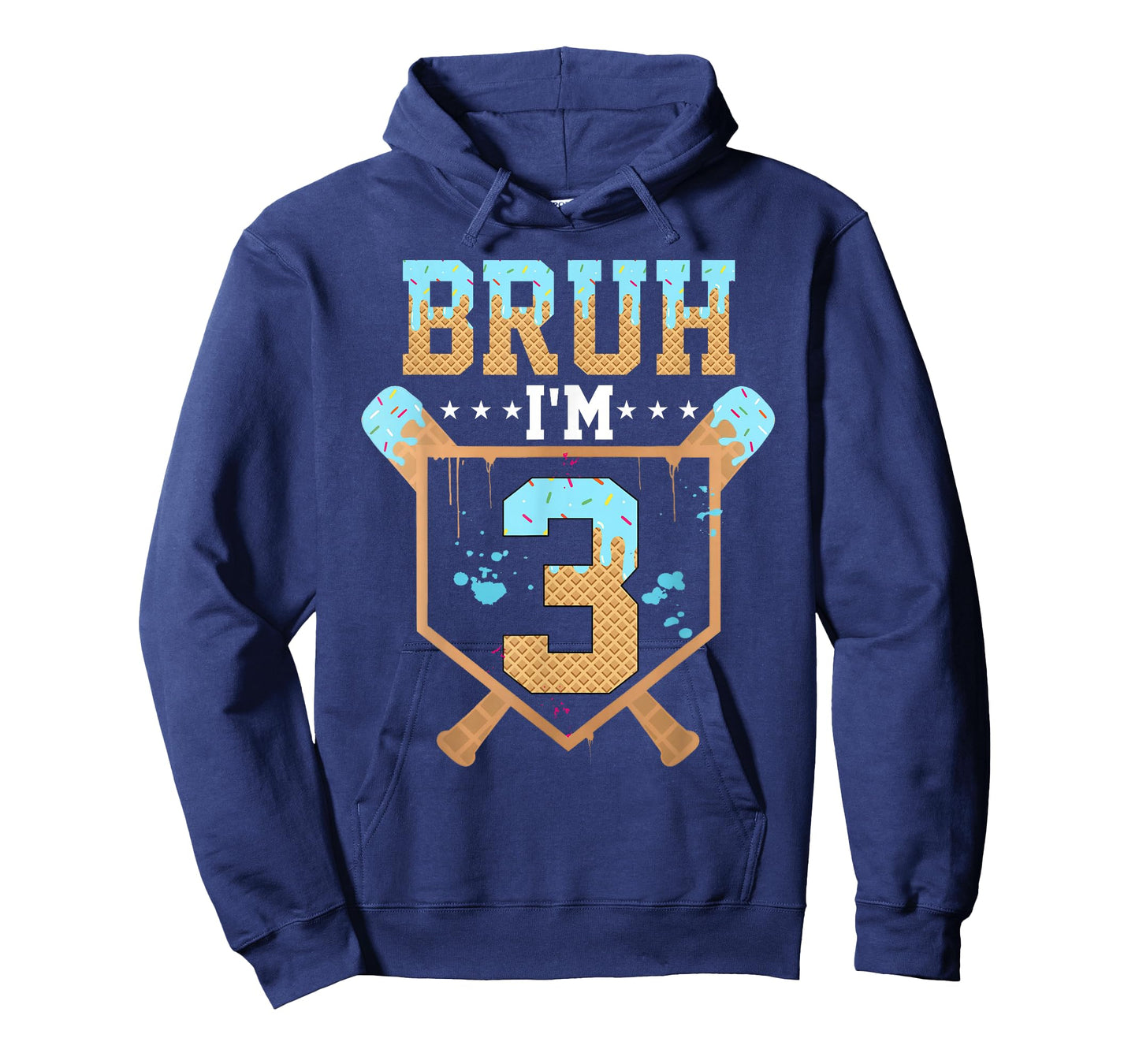 Bruh 3rd Birthday Boy Baseball Ice Cream Drip 3 Year Old Boy T-Shirt