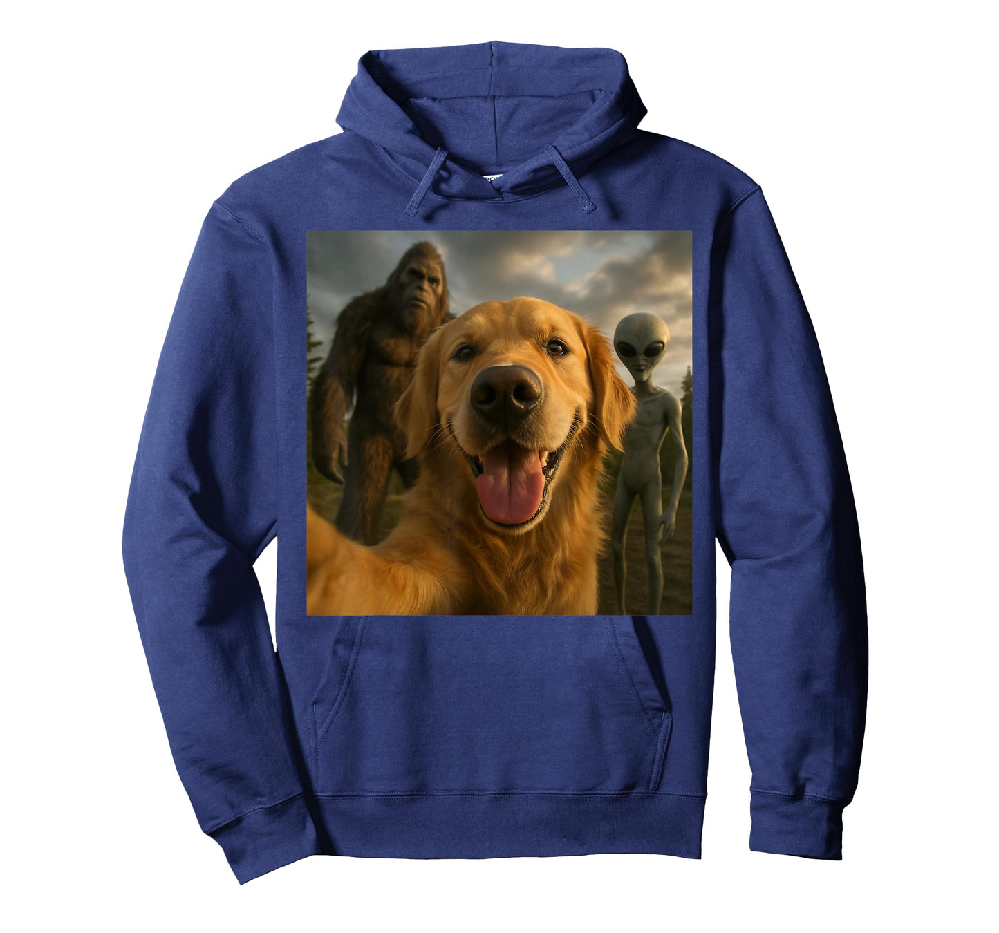 Funny Golden Retriever Dog Selfie with Alien & Bigfoot T-Shirt