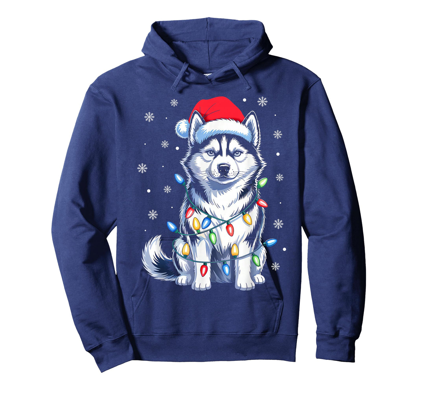 Husky Dog Christmas Lights Santa Hat Family Xmas Pajamas T-Shirt