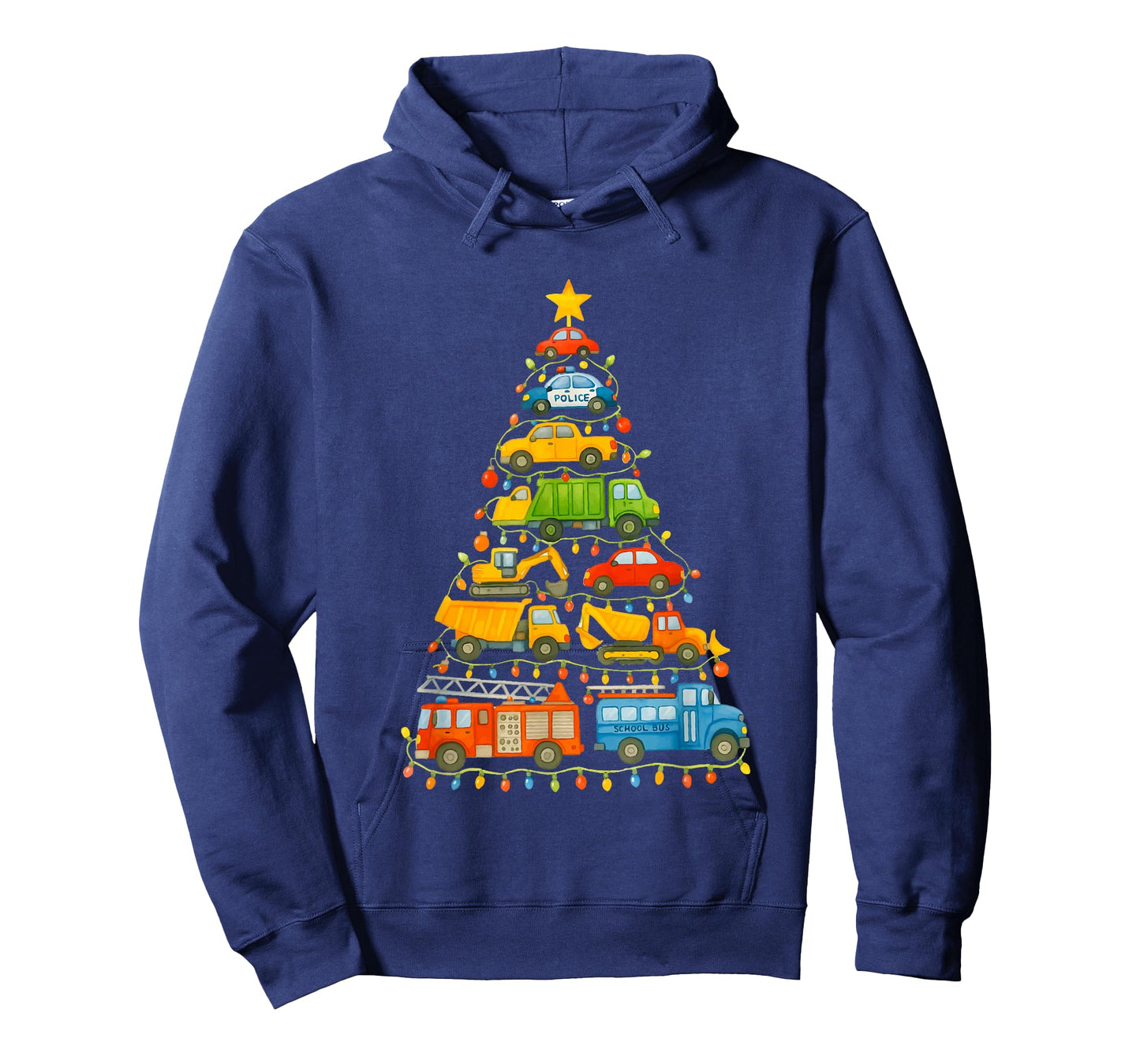 Cars Christmas Tree Firetruck Police Vehicle Xmas Cute Boys T-Shirt