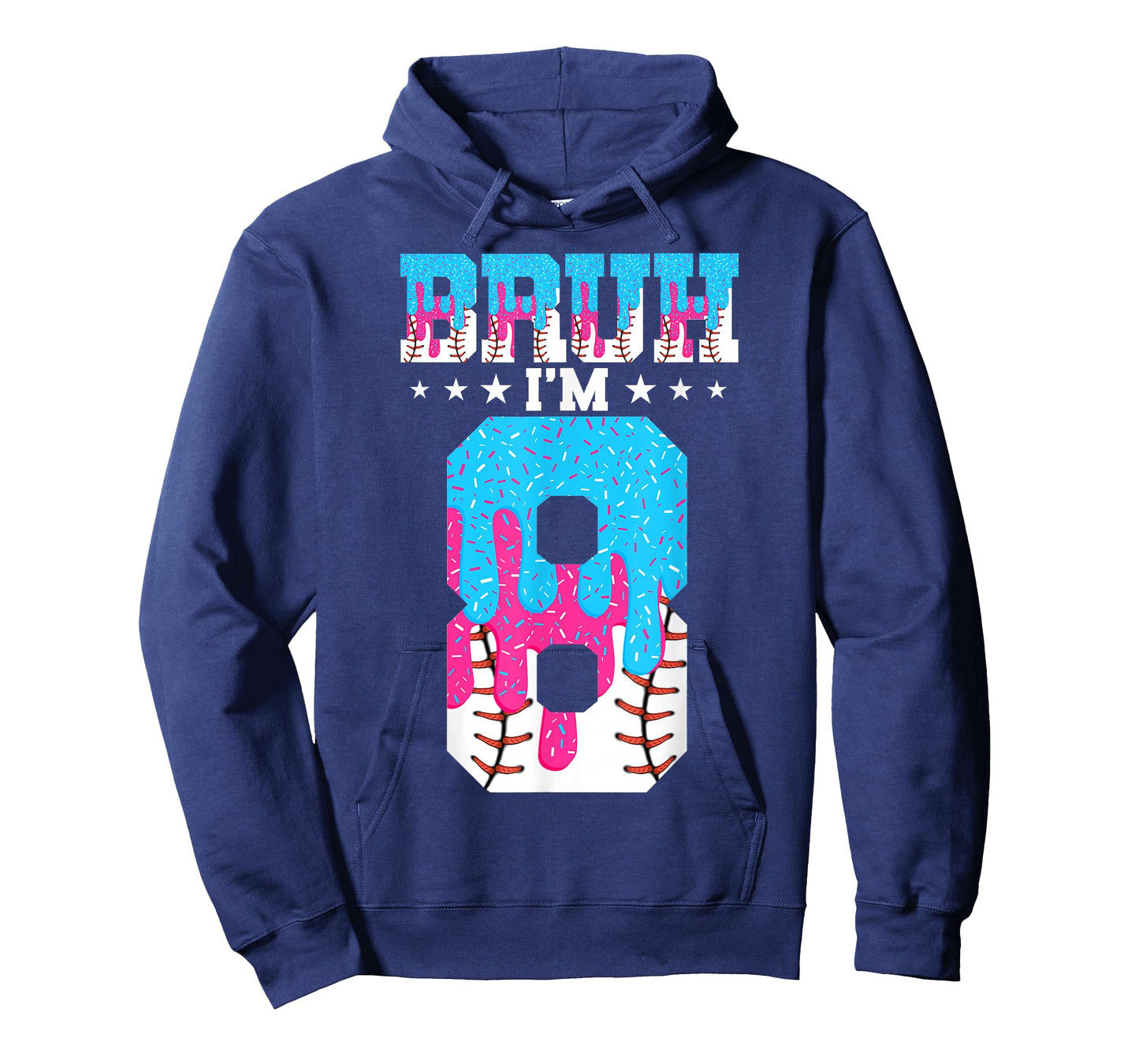 Bruh 8th Birthday Boy Baseball Ice Cream Drip 8 Year Old Boy T-Shirt