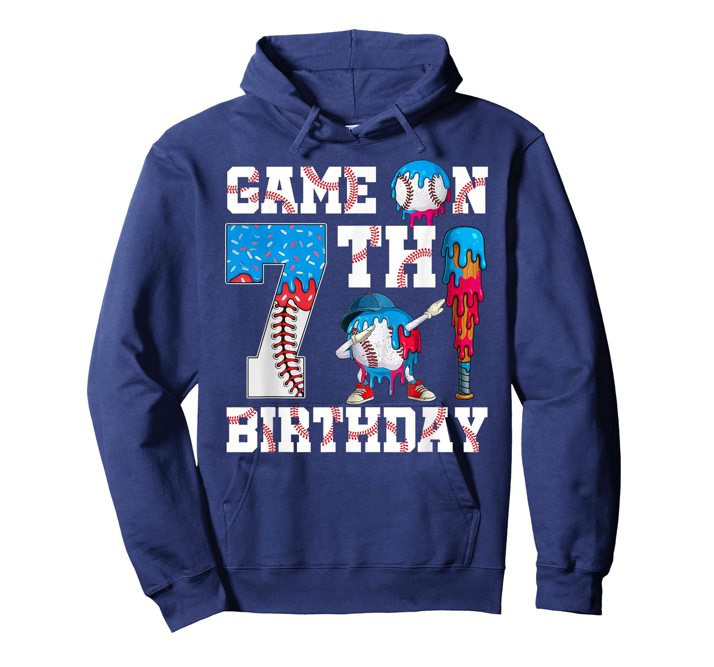 Game On I'm 7th Birthday Baseball Drip Ice Cream 7 Year Old T-Shirt