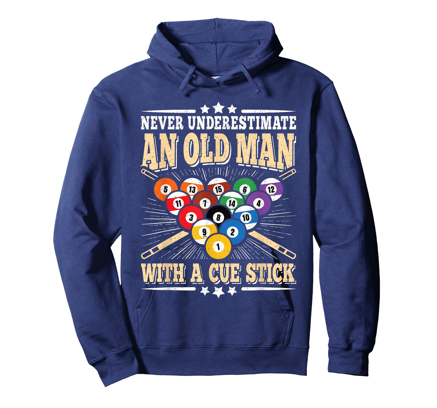 Never Underestimate An Old Man Cue Stick Pool Billiard Men T-Shirt