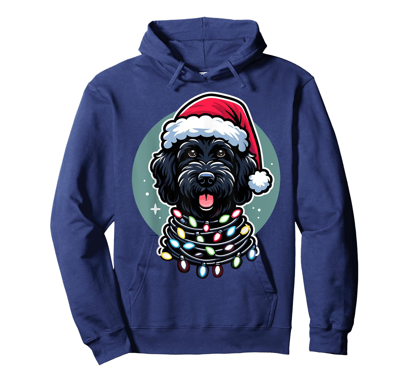 Black Labradoodle Christmas Tree Xmas Lights Doodle Dog Men Women Kids T-Shirt