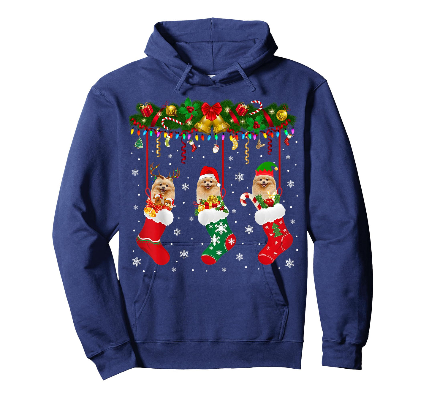 Pomeranian In Sock Xmas Reindeer Santa ELF Dog T-Shirt
