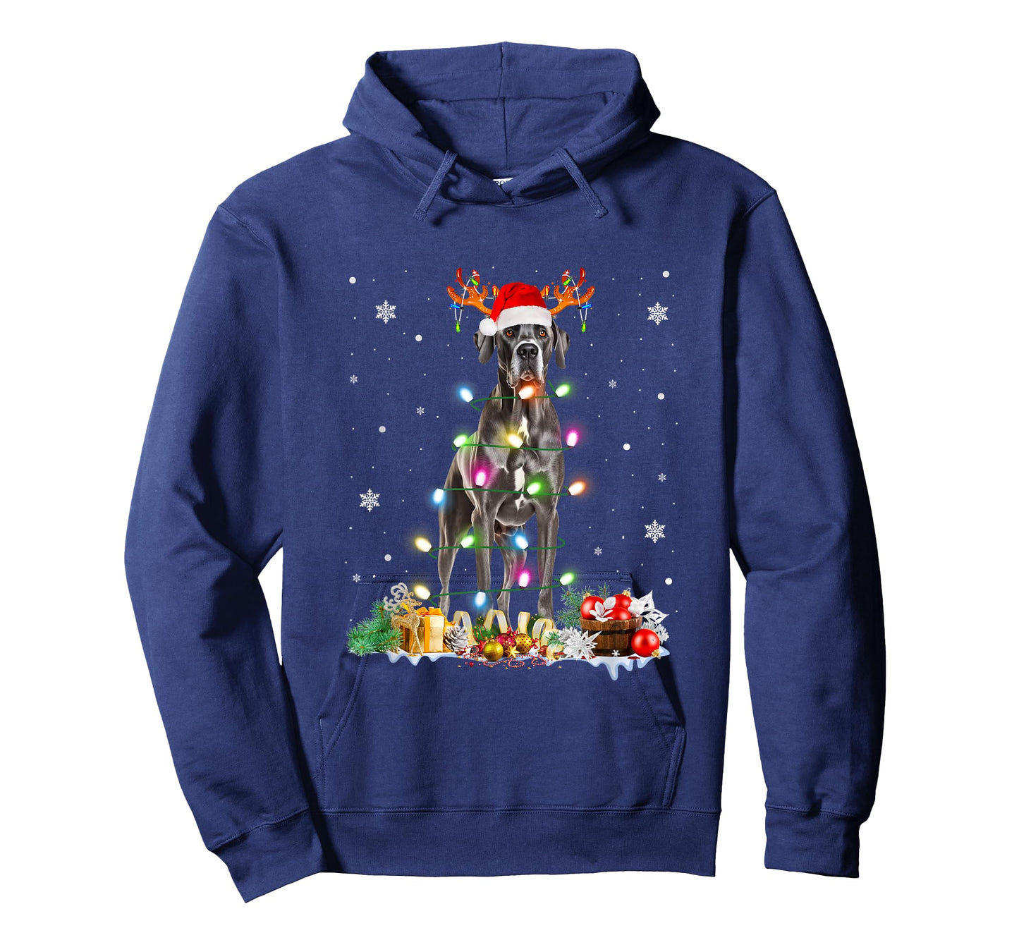Great Dane Christmas Santa Hat Fairy Lights Pajama Dog Lover Men Women Kids T-Shirt