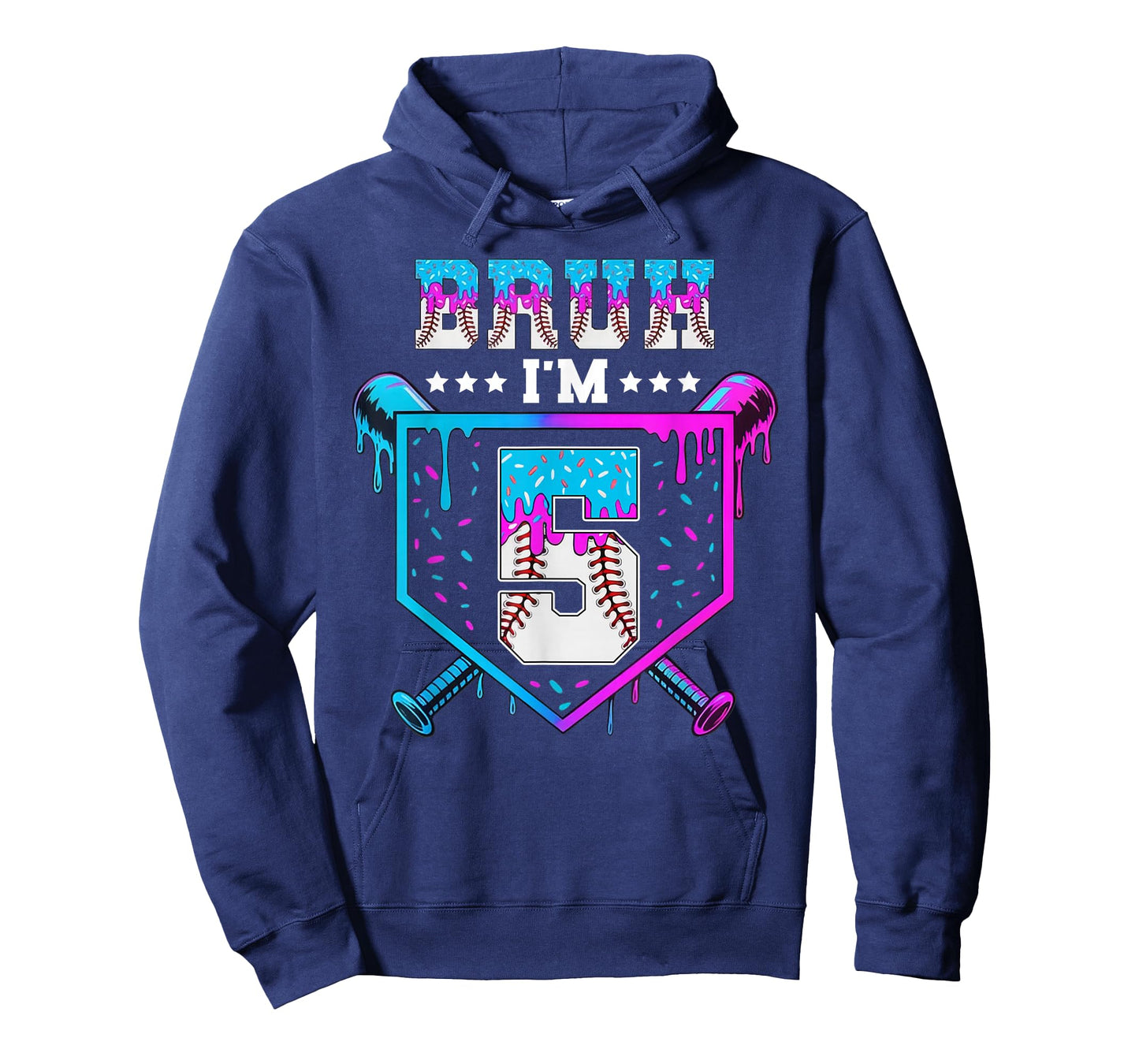 Bruh 5th Birthday Boy Baseball Ice Cream Drip 5 Year Old Boy T-Shirt