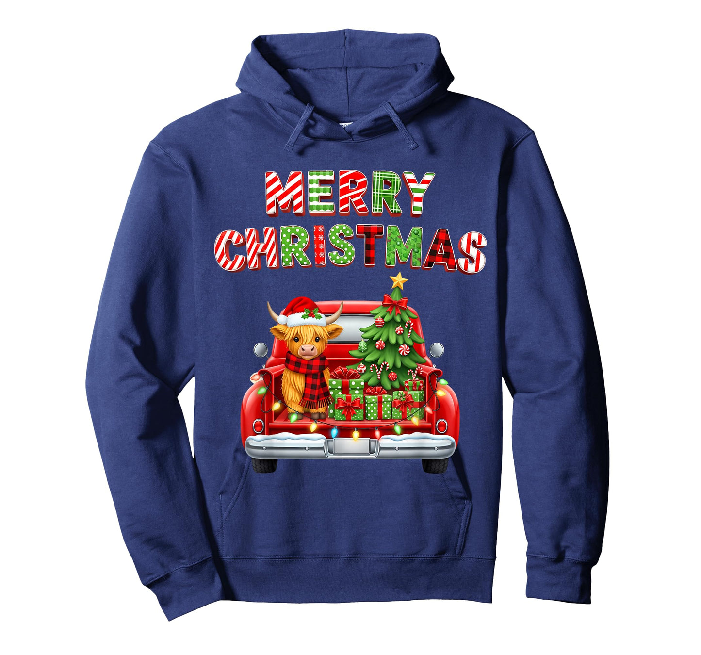 Merry Christmas Highland Cow Red Truck Matching Outfit Xmas T-Shirt