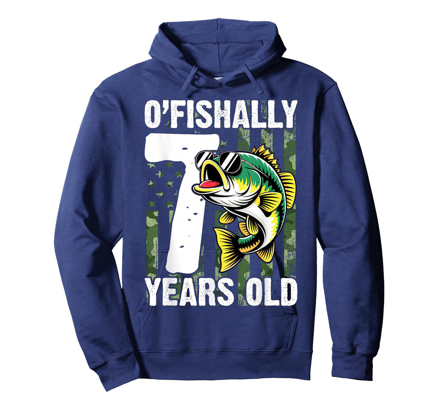 Ofishally 7 Year Old 7th Birthday US Flag Fishing T-Shirt