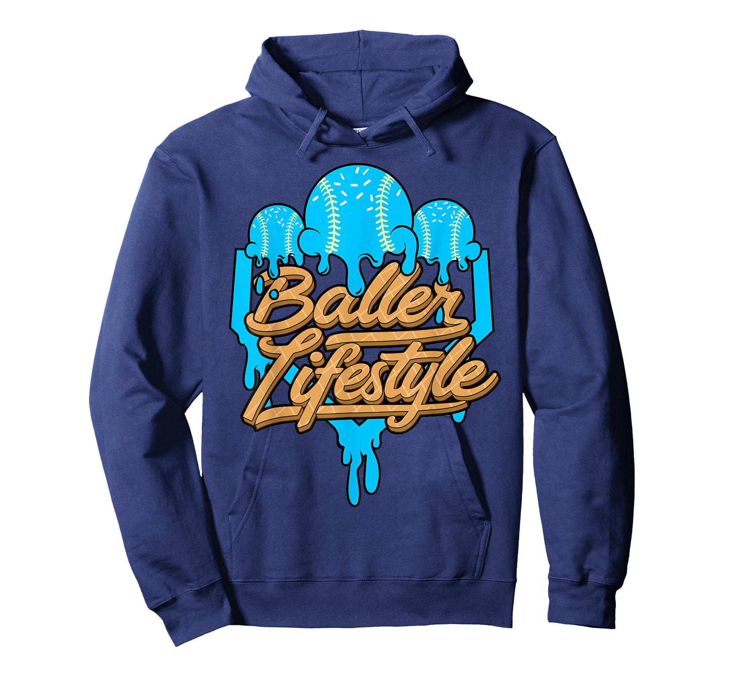 Baseball Lifestyle Home Plate Blue Ice Cream Drip Men Boys T-Shirt