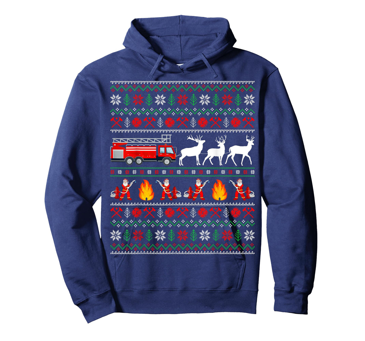 Fire Truck Reindeer Santa Ugly Sweater Firefighter Christmas T-Shirt
