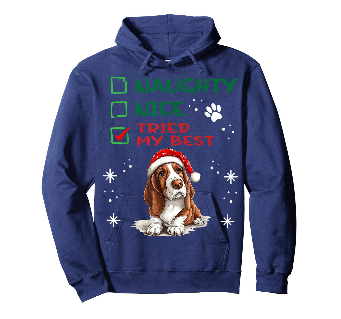 Cute Basset Hound Dog Christmas Naughty Nice Tried my Best T-Shirt