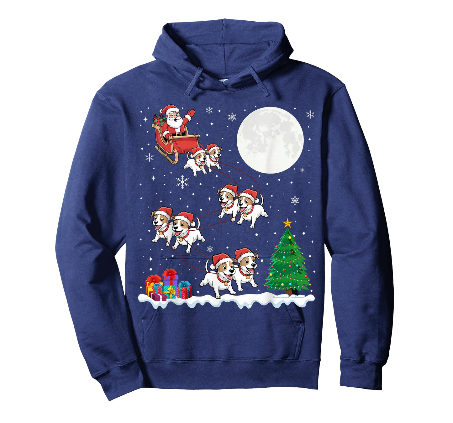 Xmas Tree Lights Santa Riding Sleigh Jack Russell Terrier T-Shirt