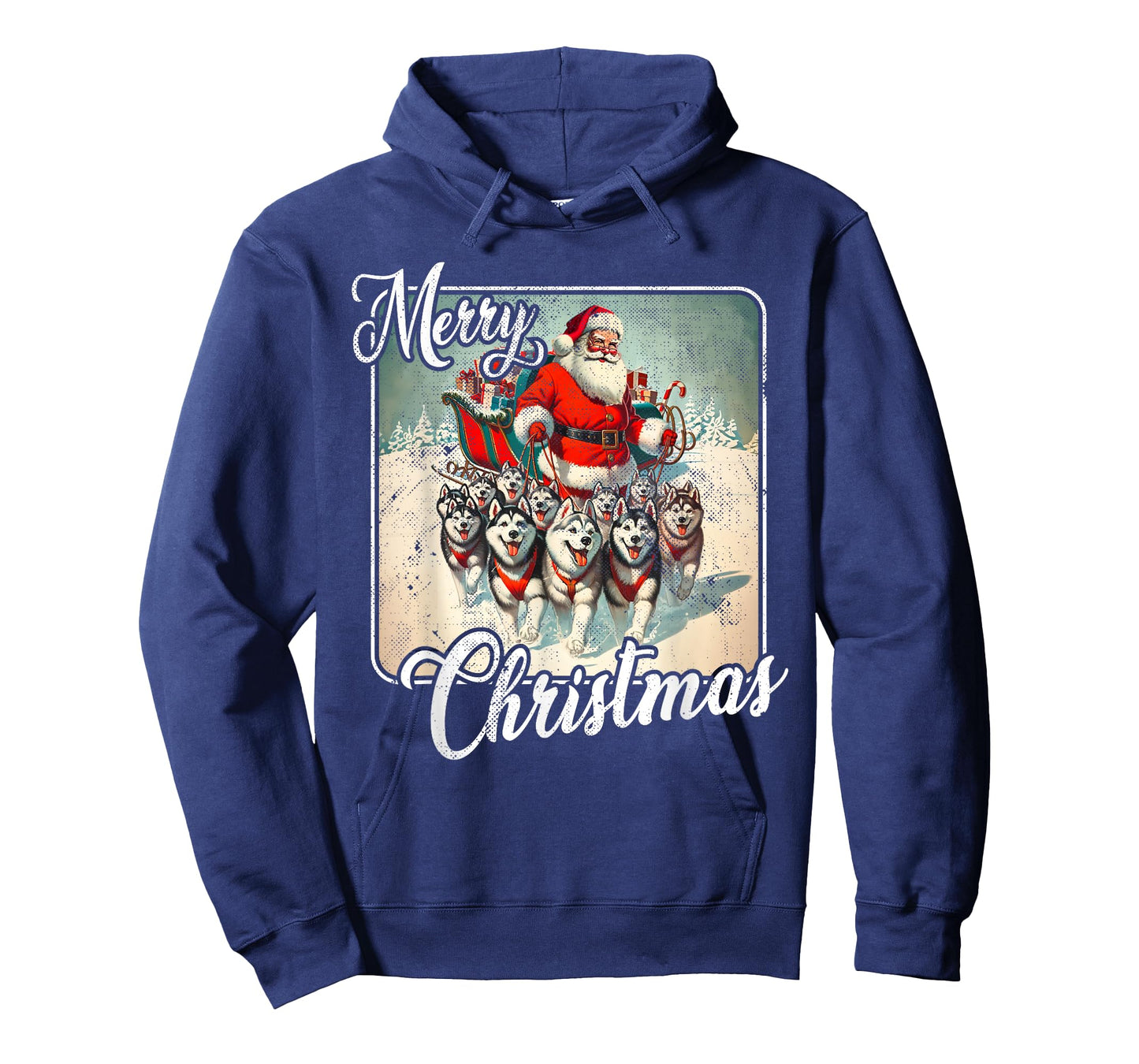 Vintage Husky Family Christmas Huskies Pulling Santa Sleigh T-Shirt