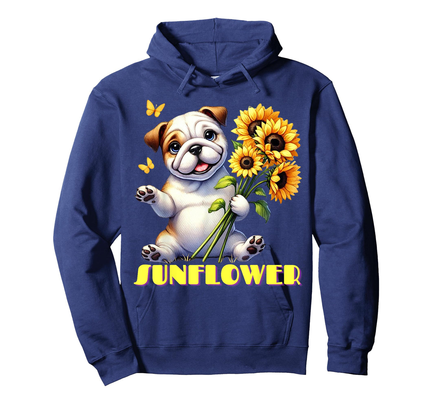 A Cute Bulldog Dog Holding Sunflower Bouquet T-Shirt
