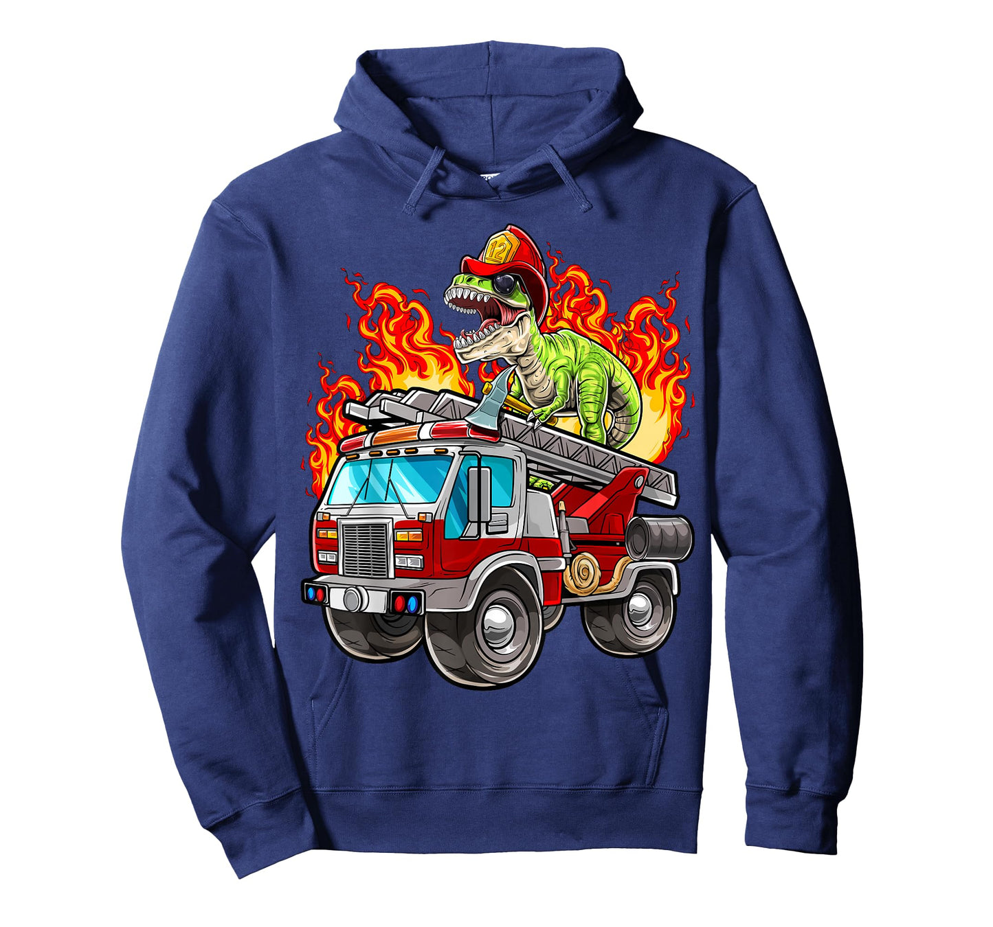 Fireman T Rex Dinosaur Firefighter Hat and Firetruck Boys T-Shirt