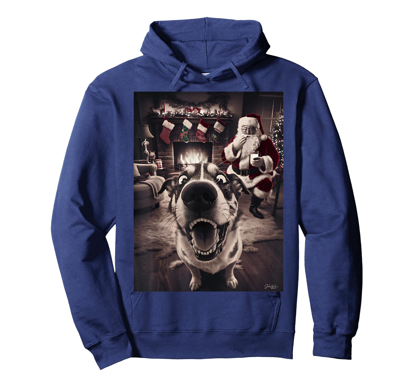 Funny Dog Selfie With Santa Xmas Christmas T-Shirt for Men Women Girls Kids