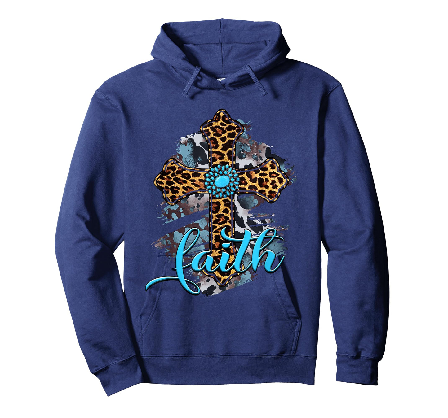 Western Boho Christian Turquoise Leopard Faith Cross Jesus T-Shirt