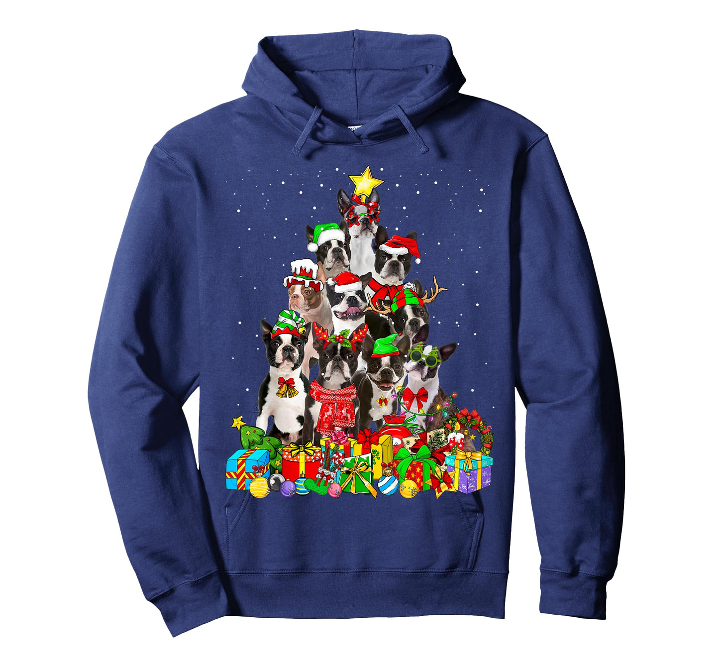 Funny Boston Terrier Dog Christmas Tree Lights Xmas Pajama T-Shirt for Men Women Kids