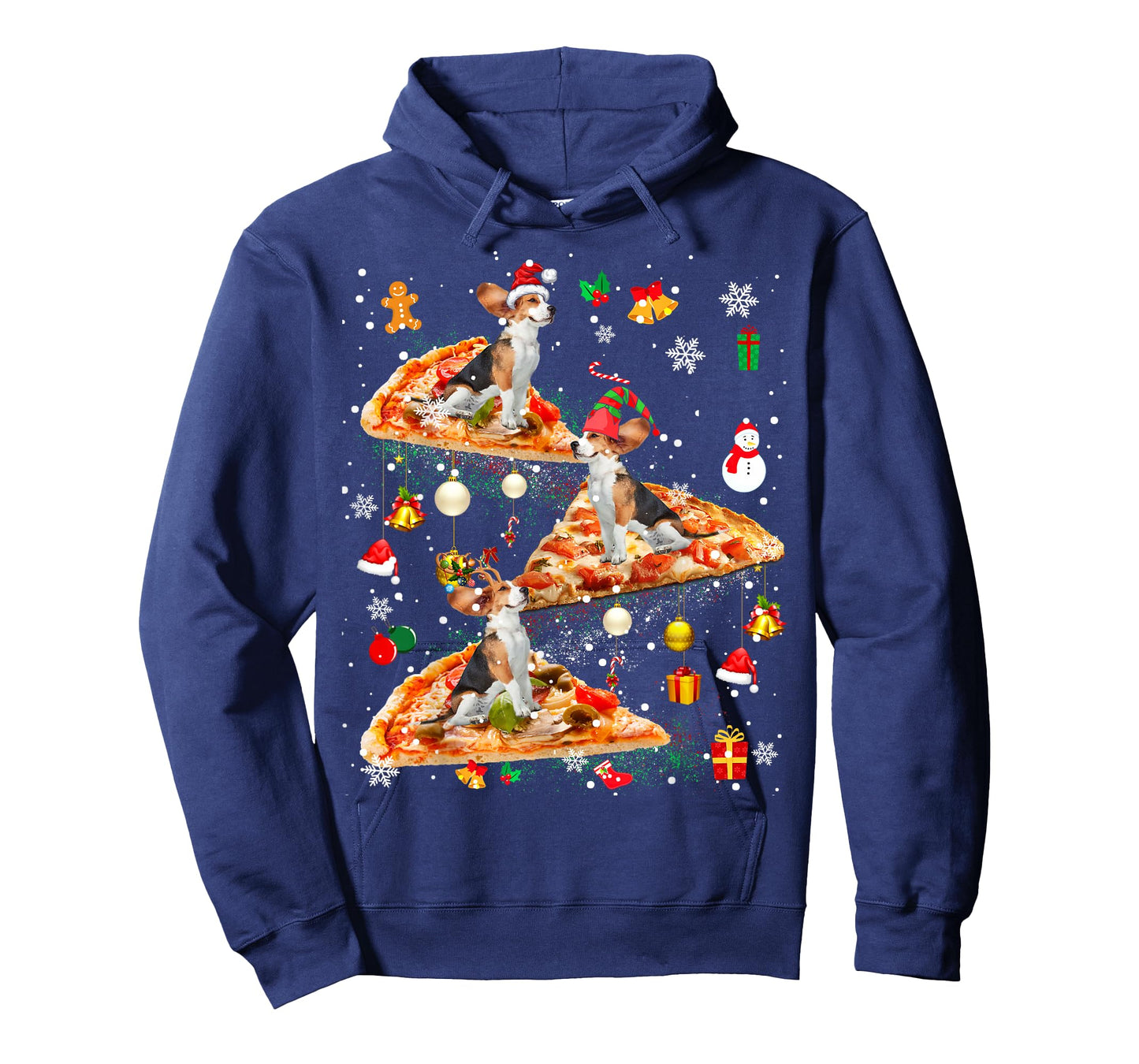 Santa Reindeer Elf Beagle Riding Pizza Galaxy Ornaments T-Shirt