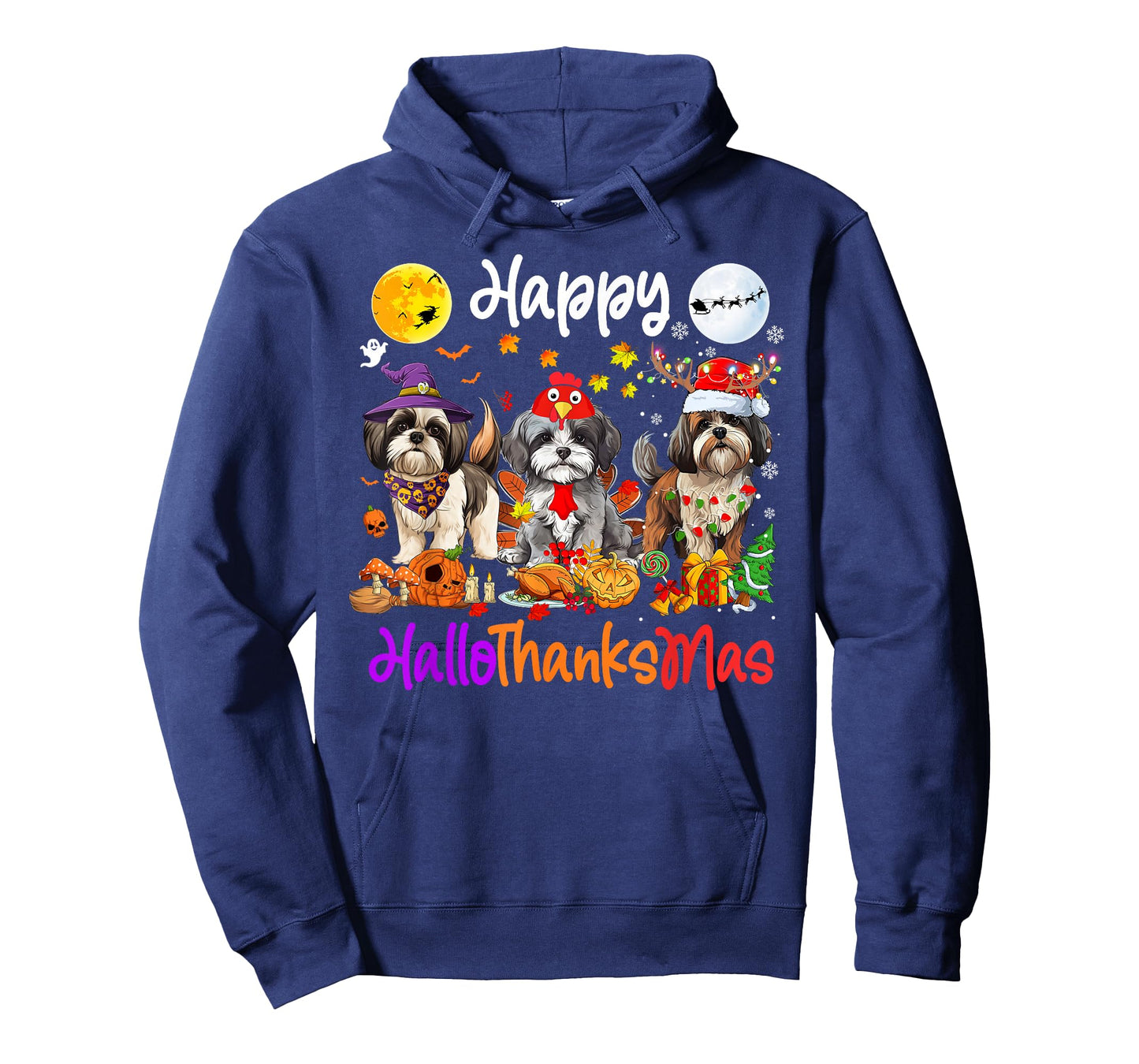 Halloween Thanksgiving Christmas Shih Tzu Dog Hallothanksmas T-Shirt