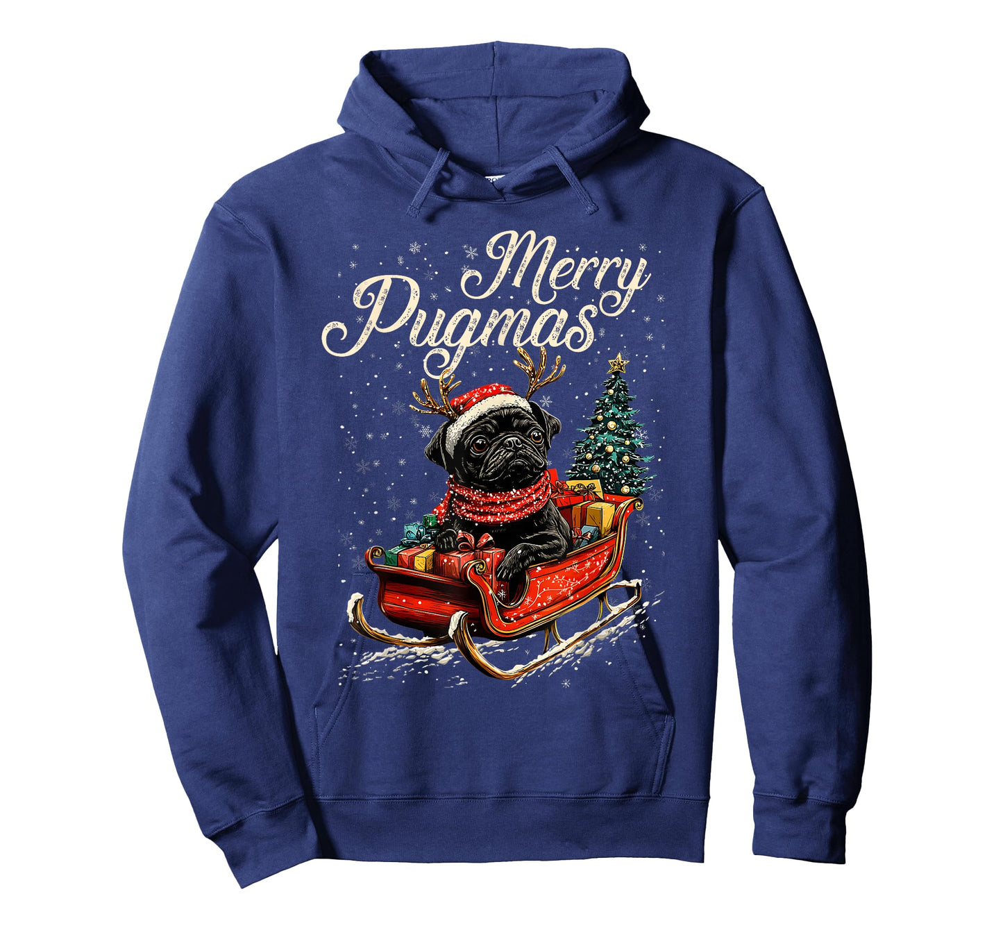 Merry Pugmas Christmas Santa Black Pug Reindeer Light T-Shirt