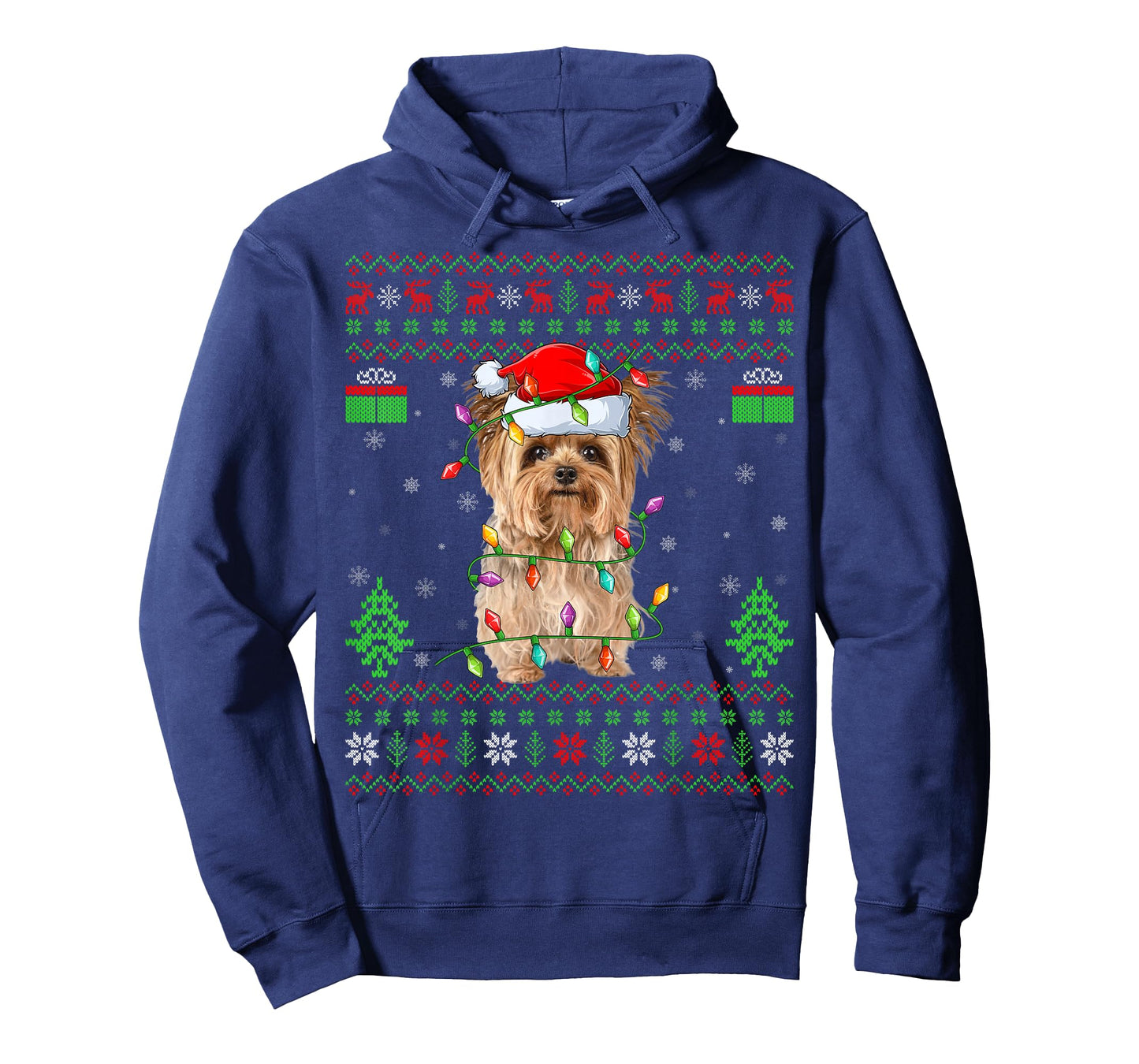 Yorkie Dog Ugly Xmas Lighting Santa Yorkie Dog Christmas T-Shirt