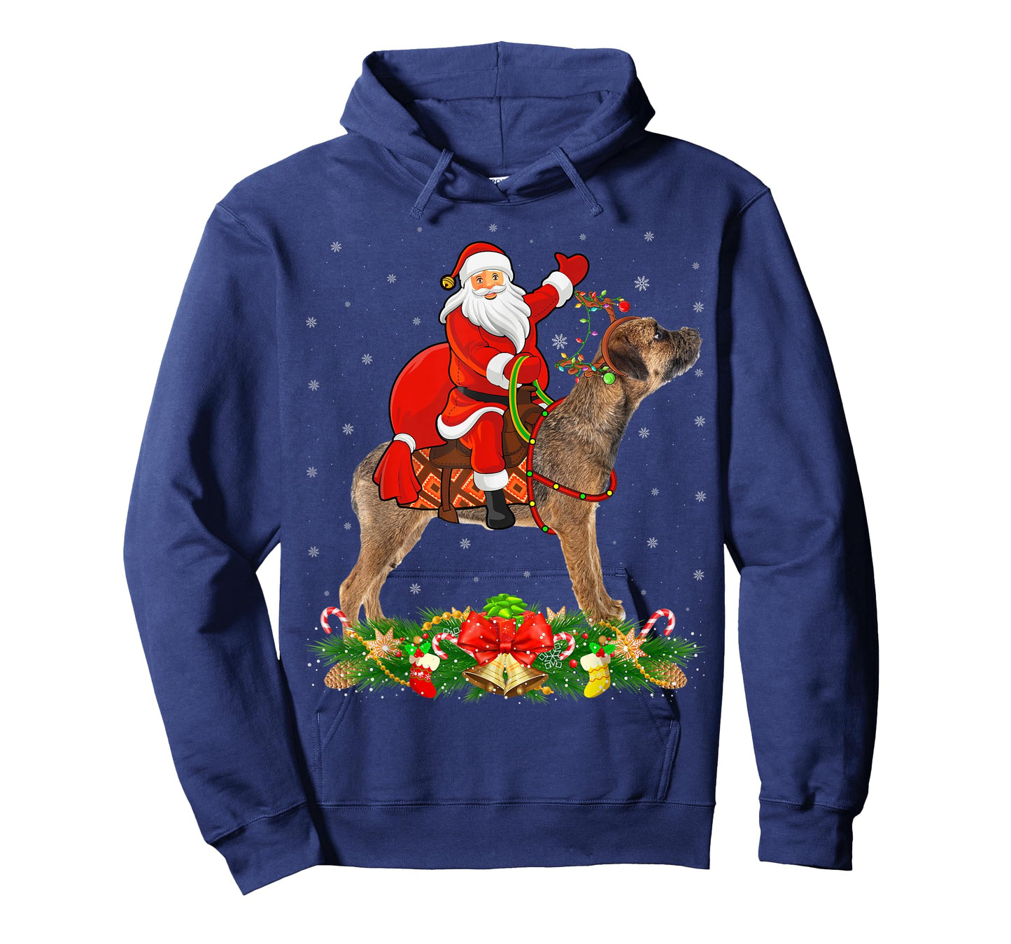 Xmas Matching Funny Santa Riding Border Terrier Christmas T-Shirt