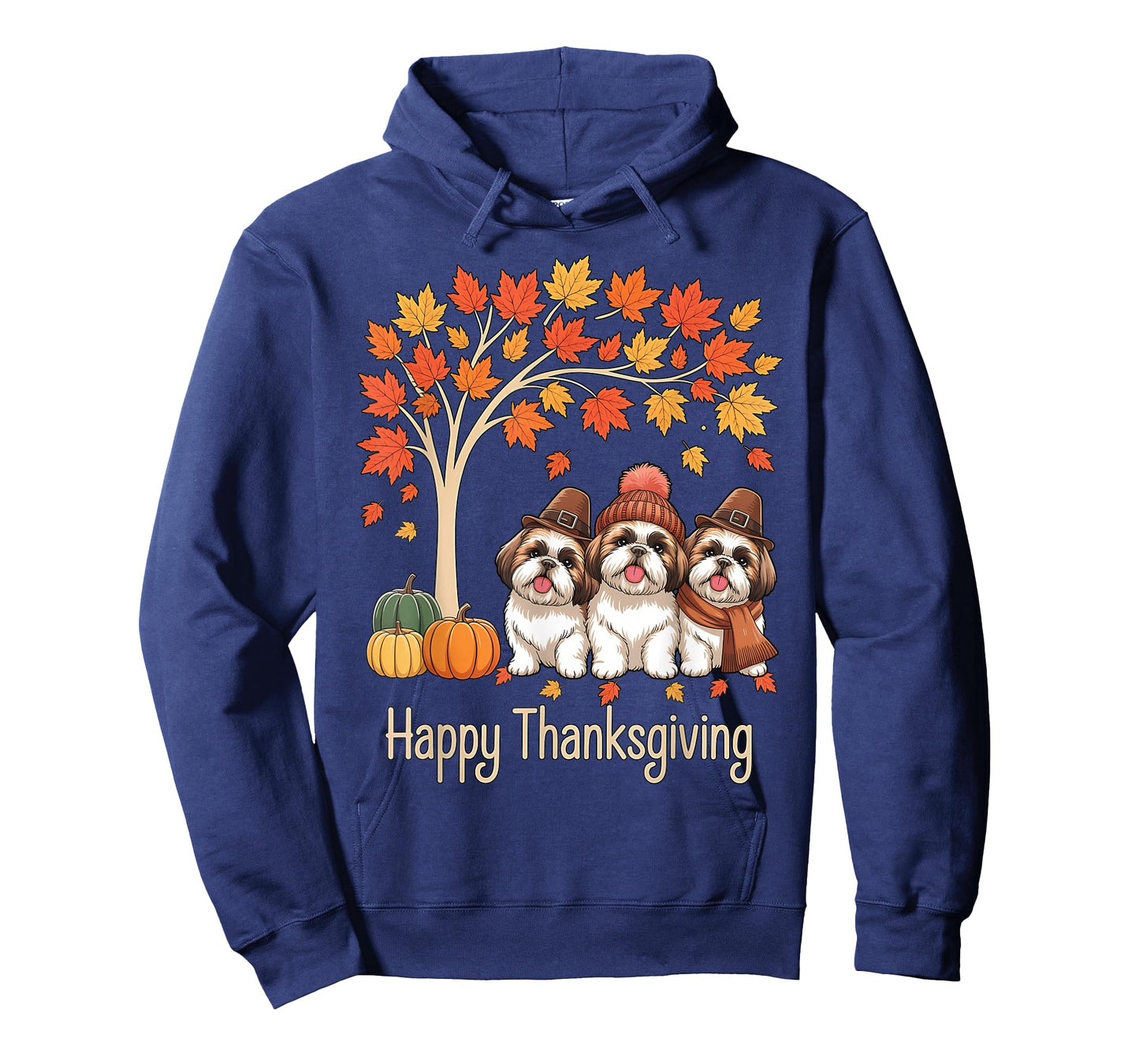 Funny Three Shih Tzu Dogs Tree Happy Thanksgiving T-Shirt
