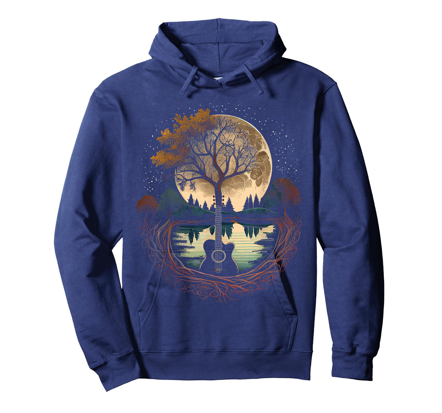 Acoustic Guitar Tree and Moon By The Lake Guitarist T-Shirt