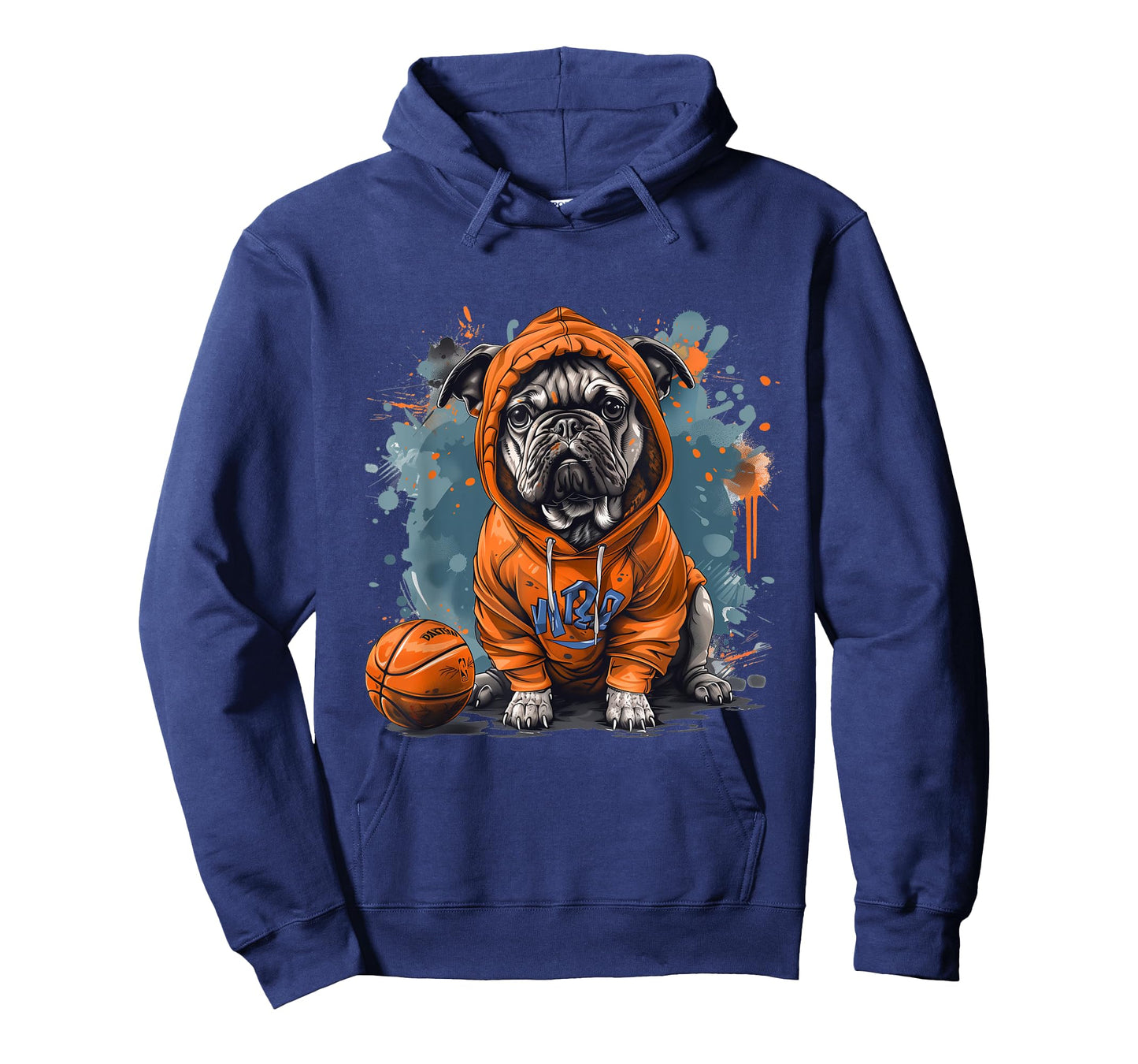 Cute French Bulldog Basketball Cool Dog Sports Orange Blue T-Shirt