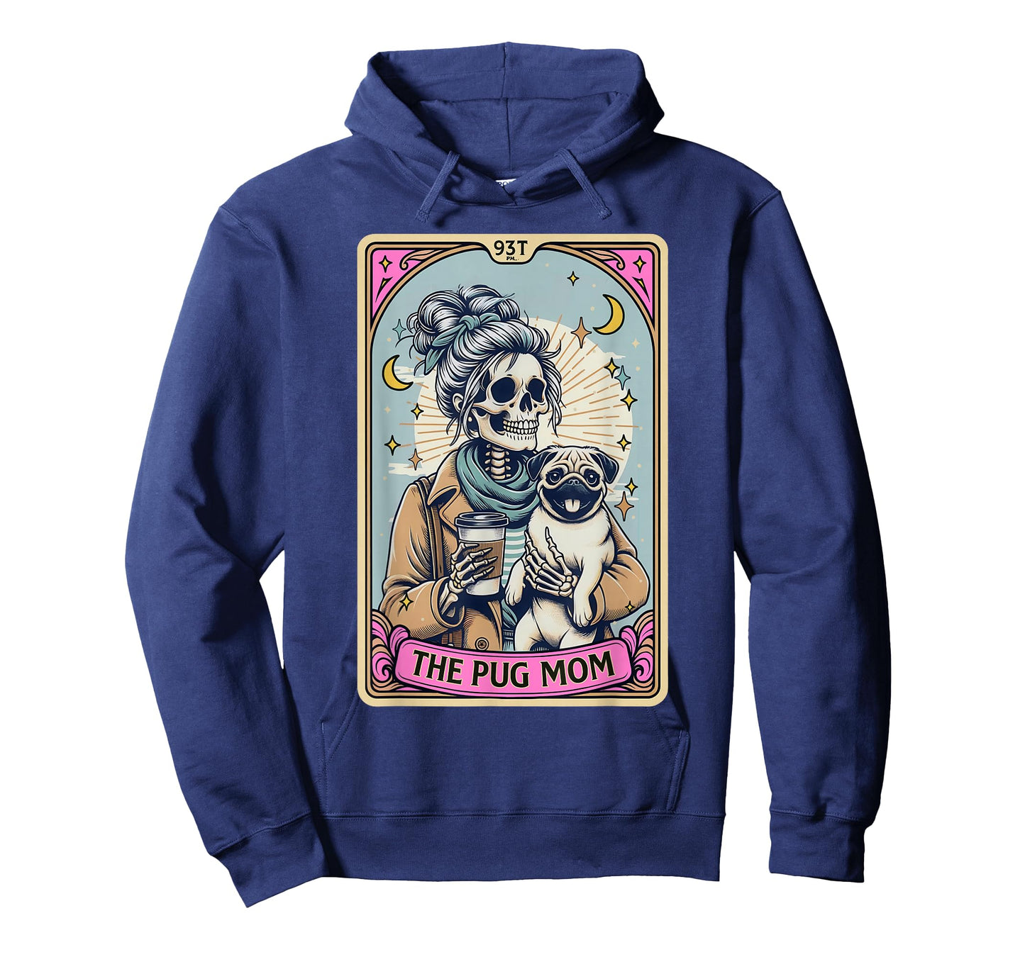 Funny Skeleton Halloween Pug Mom Tarot Card Witchy Vibes T-Shirt