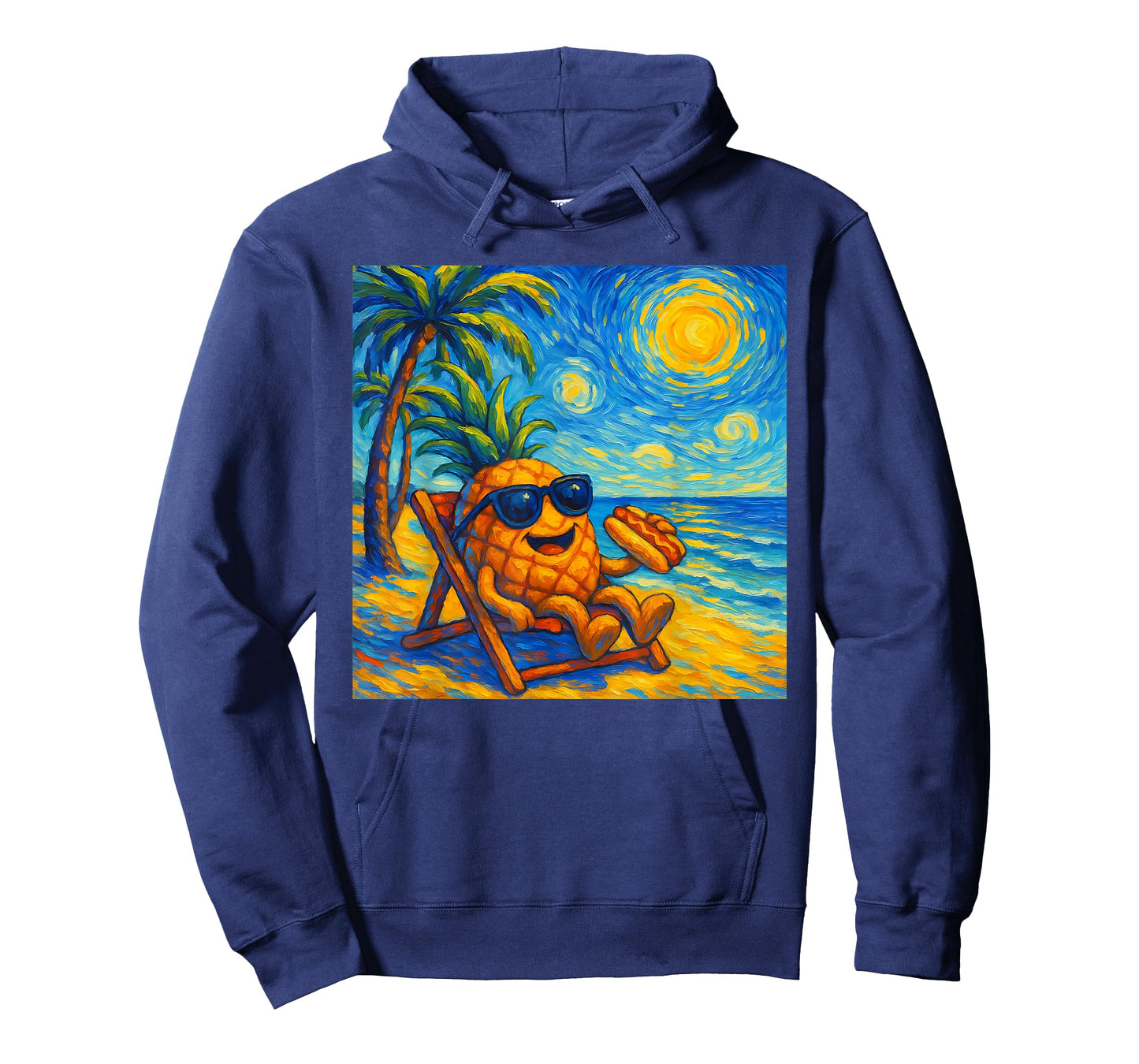 Pineapple Eating Hotdogs Van Gogh Art Funny Beach Summer T-Shirt