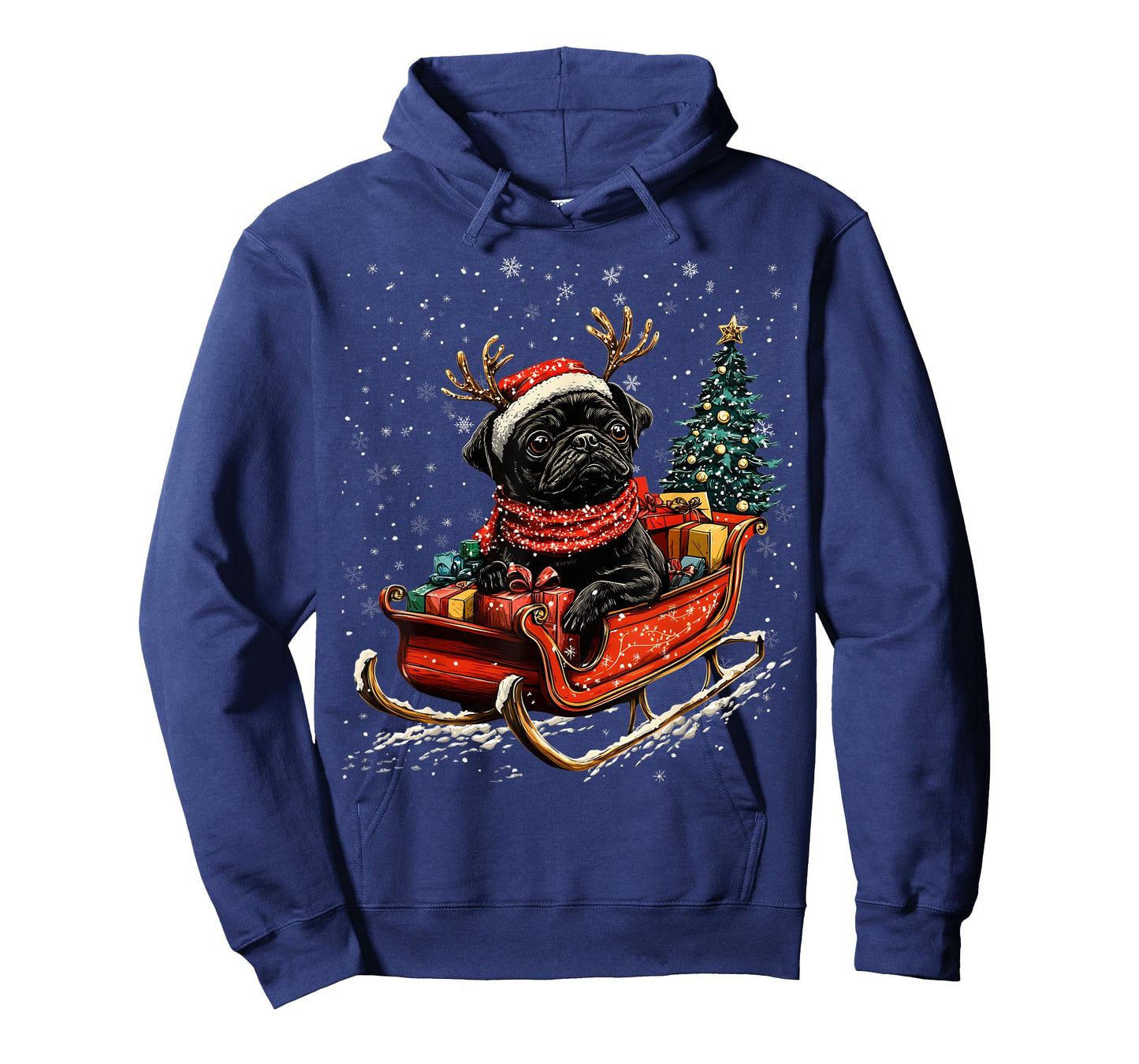 Santa Black Pug reindeer Light Christmas T-Shirt