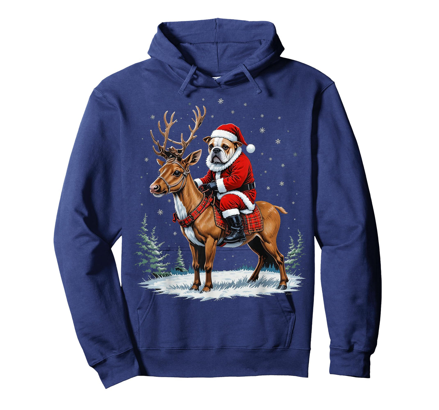 Bulldog Santa Riding Reindeer Christmas Holiday T-Shirt