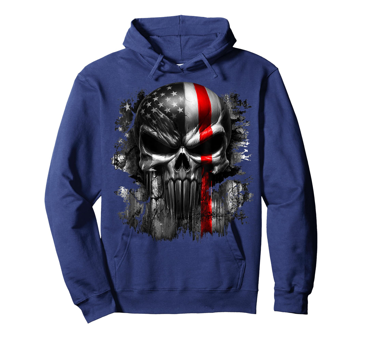 USA American Skull Patriotic Flag Red Line Grunge Graphic T-Shirt