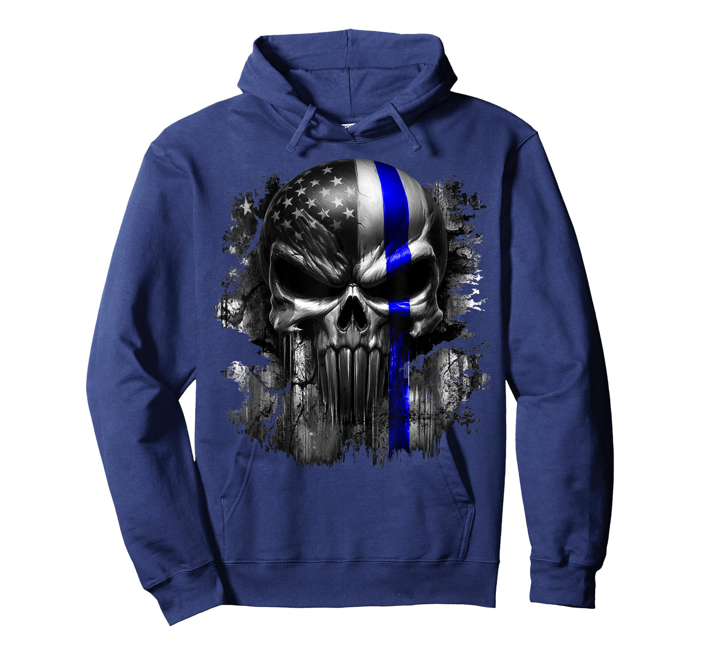 USA American Skull Patriotic Flag Blue Line Grunge Graphic Women Men T-Shirt