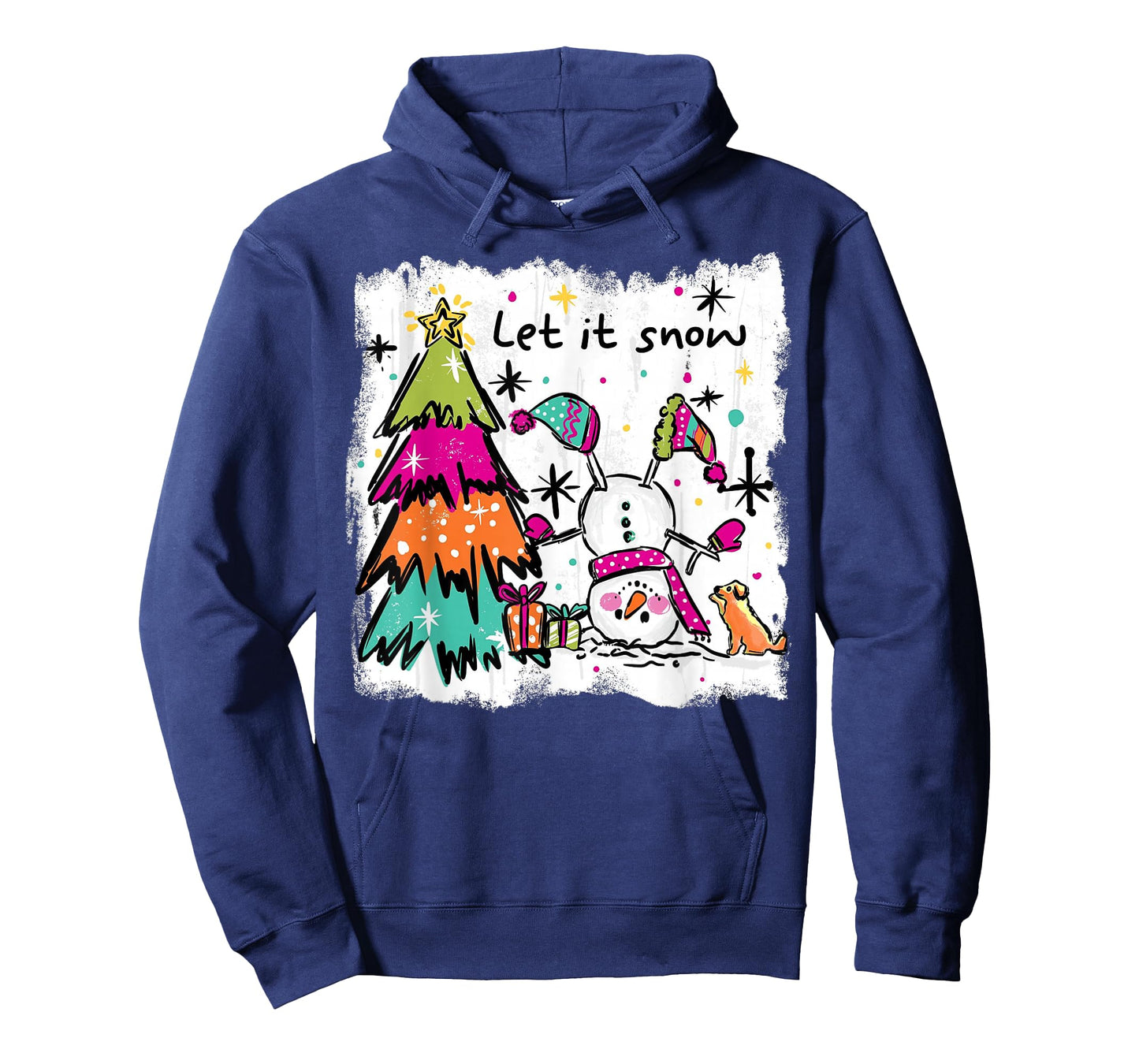 Funny Christmas Snowman Tree Let It Snow Retro Design T-Shirt