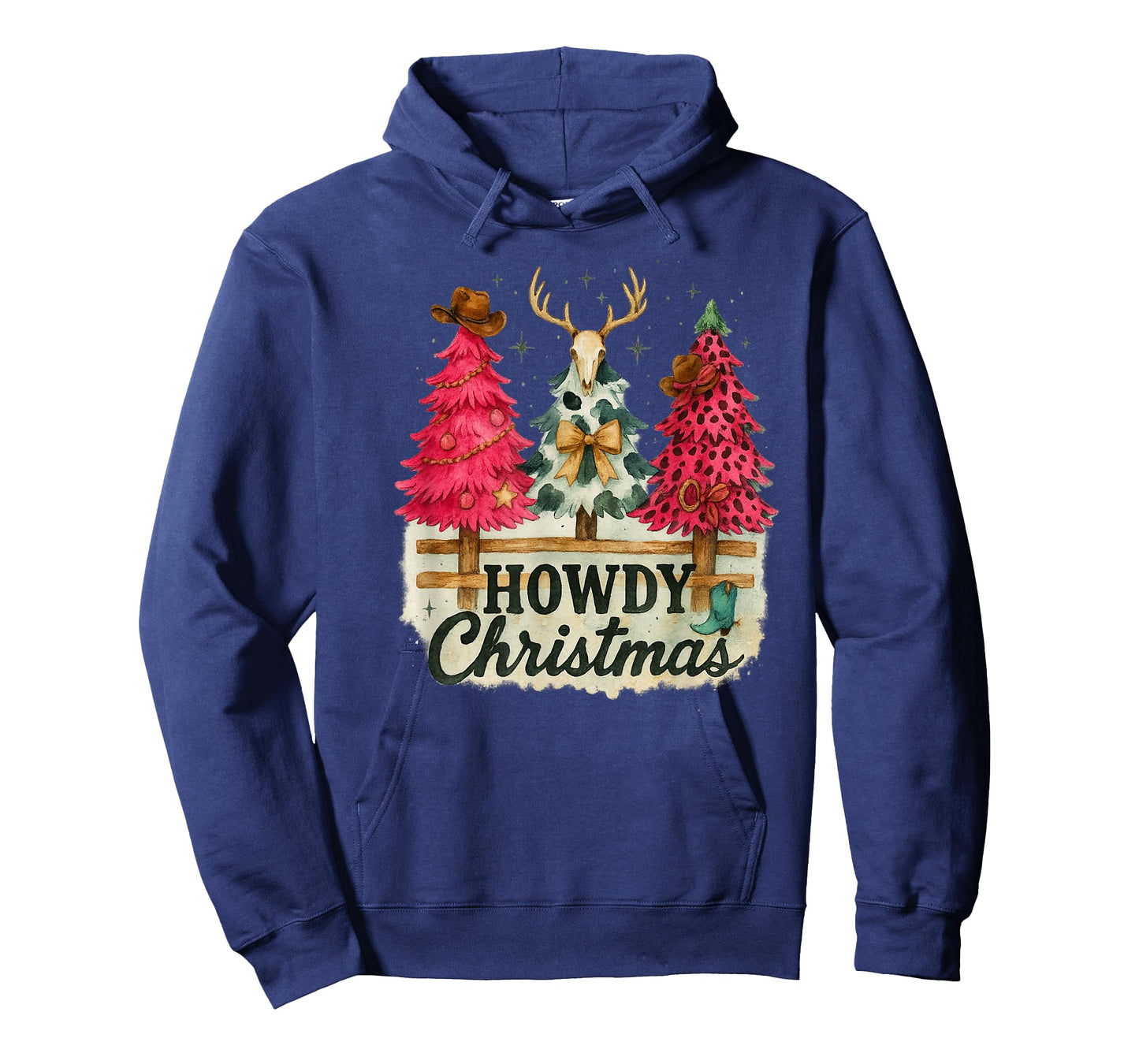 Howdy Christmas Western Trees Cowprint Leopard Cowboy T-Shirt
