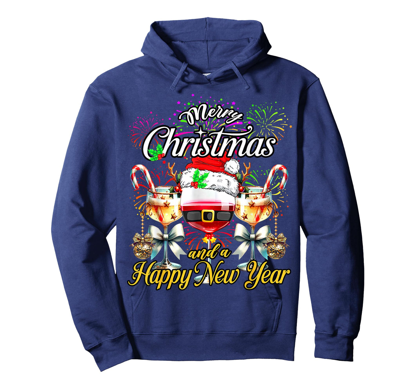Merry Christmas and A Happy New Year Firework Wine Glasses T-Shirt