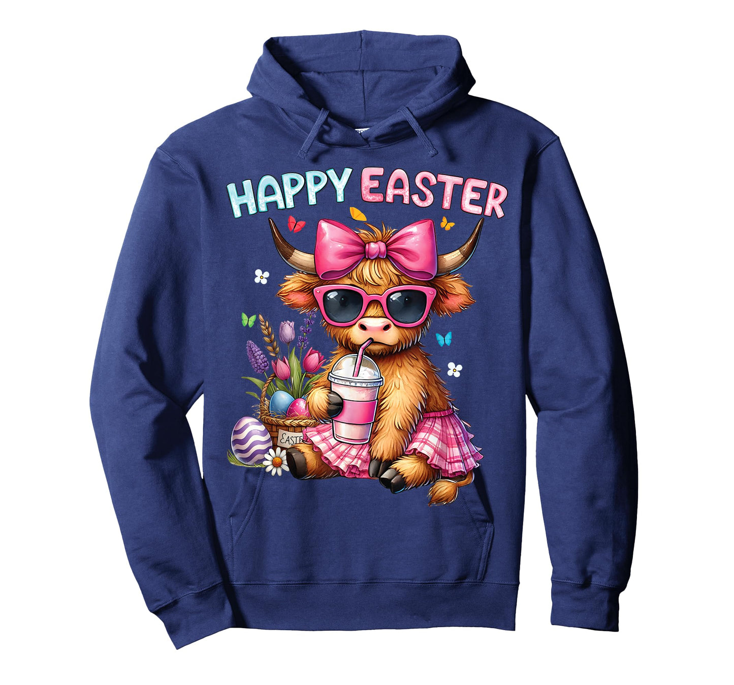 Happy Easter Day Highland Cow Cute Easter Bunny Women Kids T-Shirt