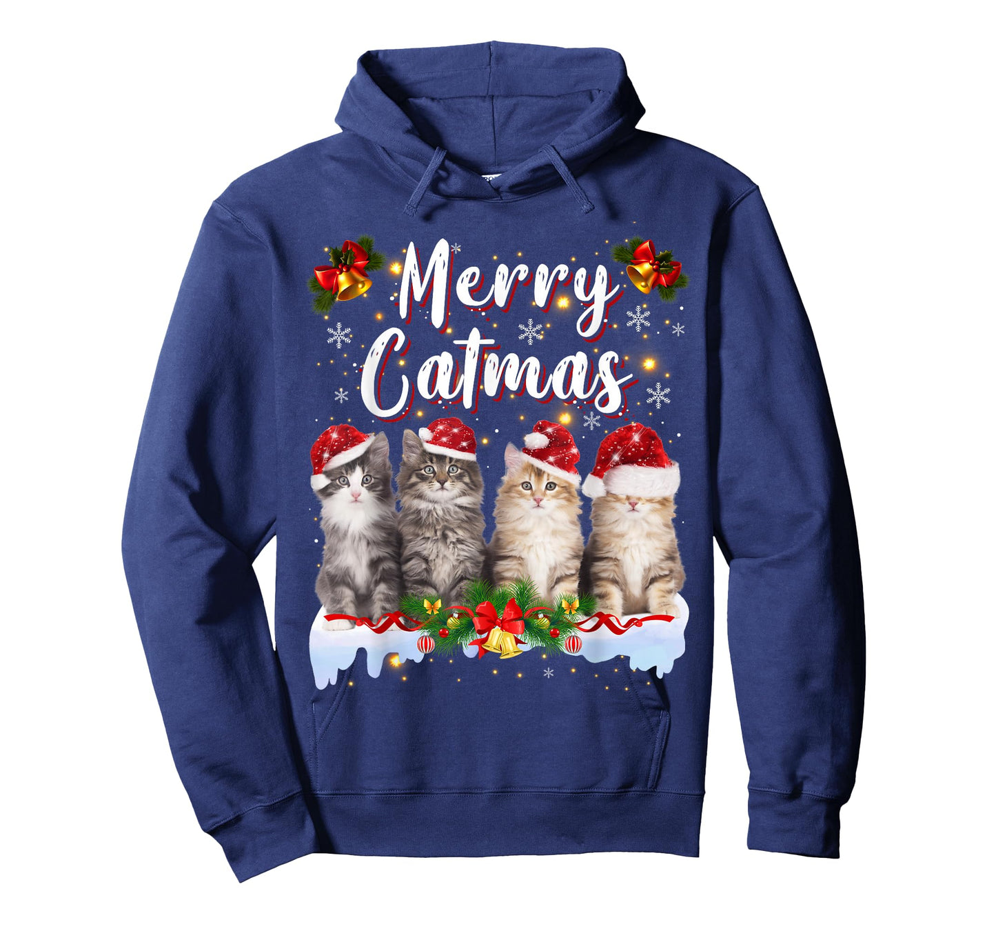 Cat Christmas Santa Hat Funny Merry Catmas Meowy Men Women T-Shirt