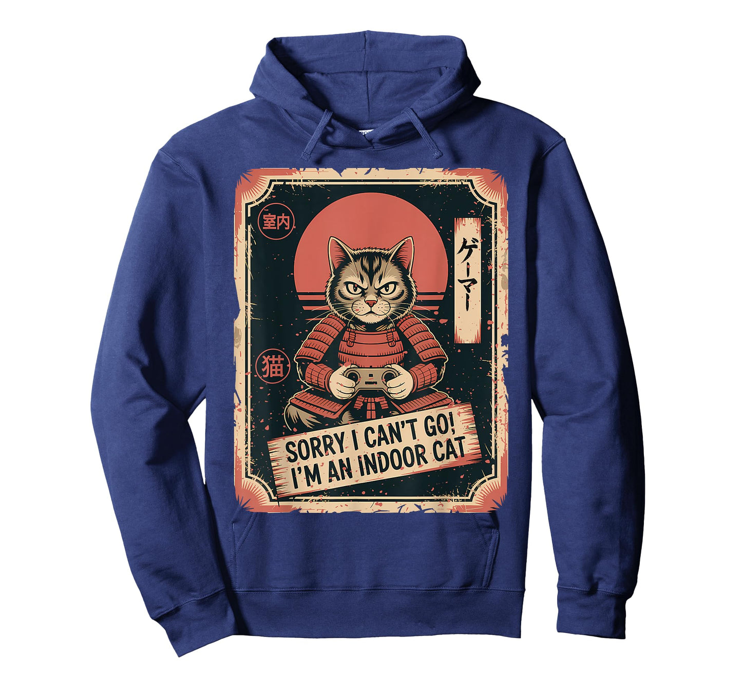 Samurai Gamer Cat Sorry I Cant Go Im an Indoor Cat T-Shirt