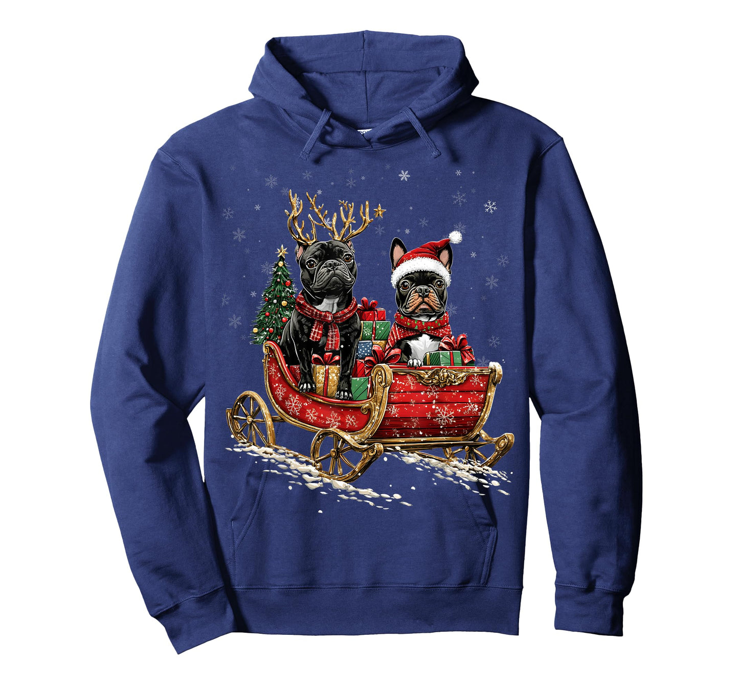 Santa French Bulldog reindeer Light Christmas Men Women Kids T-Shirt