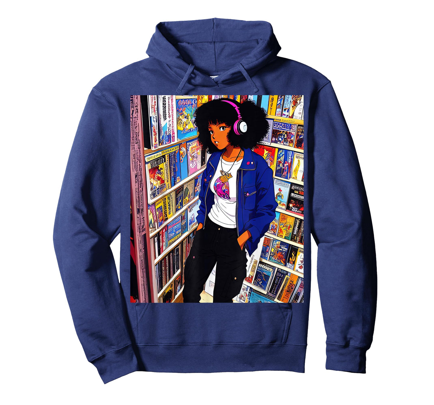 Black girl Lofi Music 90s Afro Retro Anime Cartoon Style T-Shirt