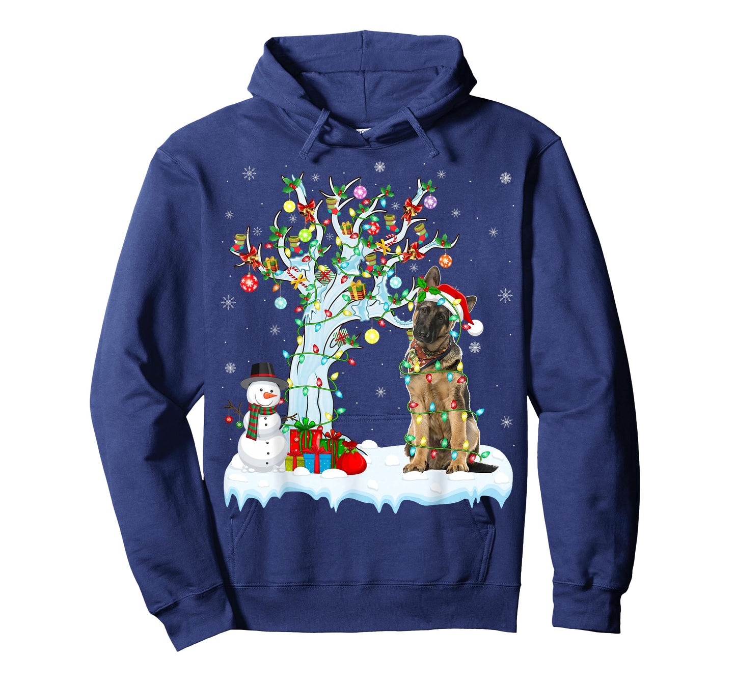 Funny Xmas Tree Lighting Santa Hat German Shepherd Christmas T-Shirt